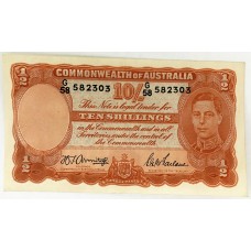 AUSTRALIA 1942 . TEN 10 SHILLINGS BANKNOTE . ARMITAGE/McFARLANE
